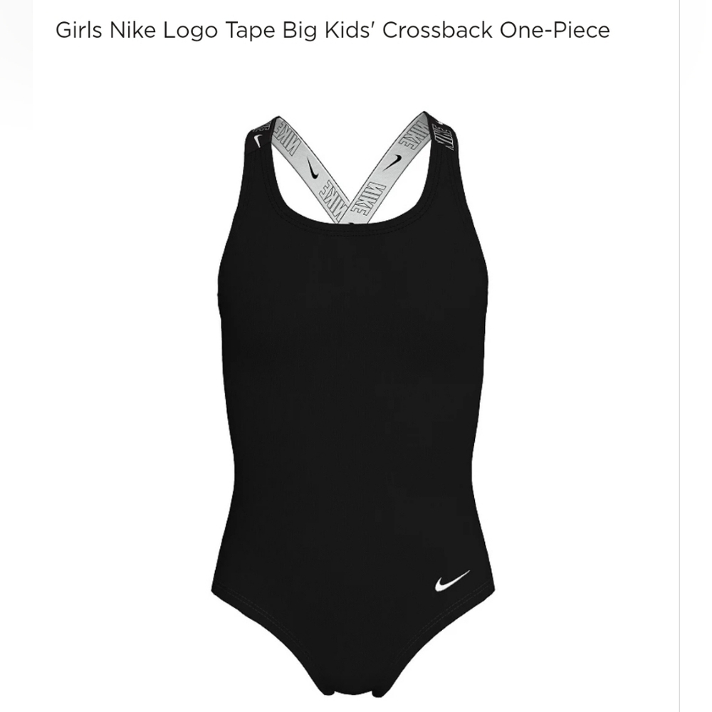 NWT Nike Kids' Logo Tape Swimsuit - Black and White XS 6-7